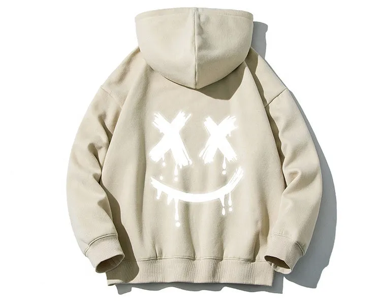 Smiley reflective velvet thick hoodies