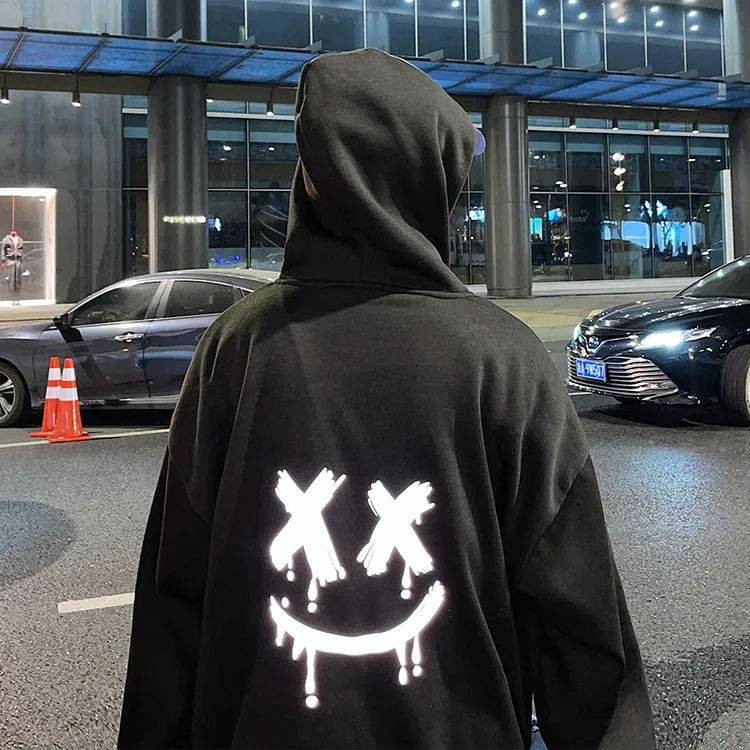 Smiley reflective velvet thick hoodies