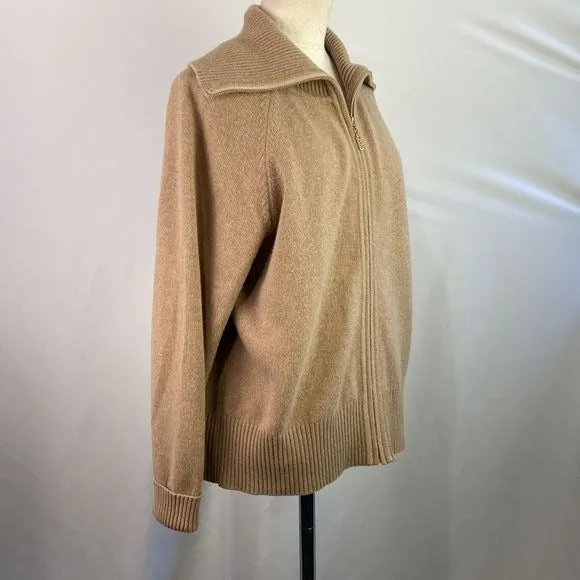 St.JohnTan Zip High Neck Cashmere Sweater