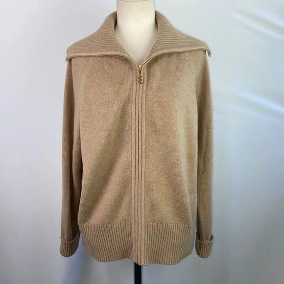 St.JohnTan Zip High Neck Cashmere Sweater