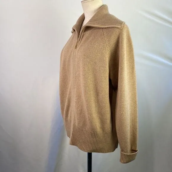 St.JohnTan Zip High Neck Cashmere Sweater