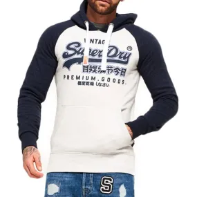 Superdry Mens Premium Goods Raglan Pullover Hoodie - Stadium Silver/Bass Blue