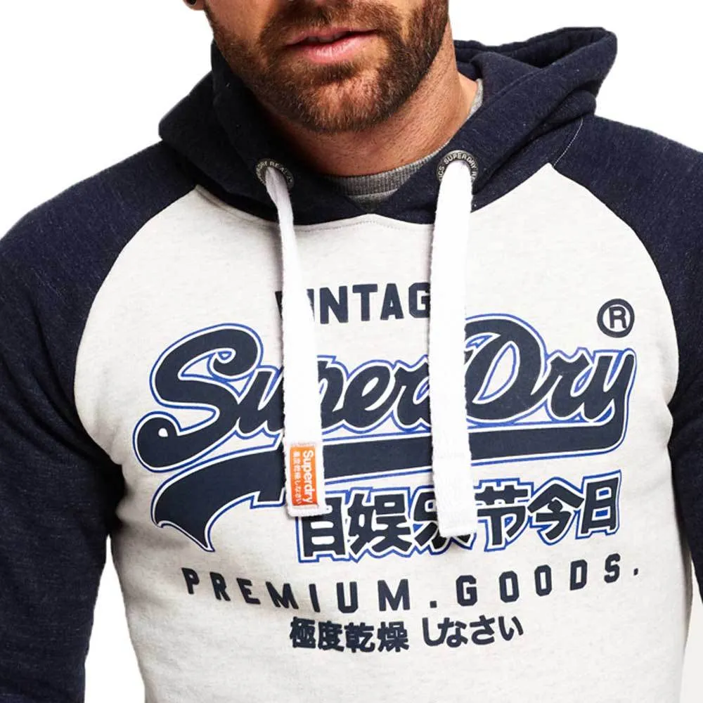 Superdry Mens Premium Goods Raglan Pullover Hoodie - Stadium Silver/Bass Blue