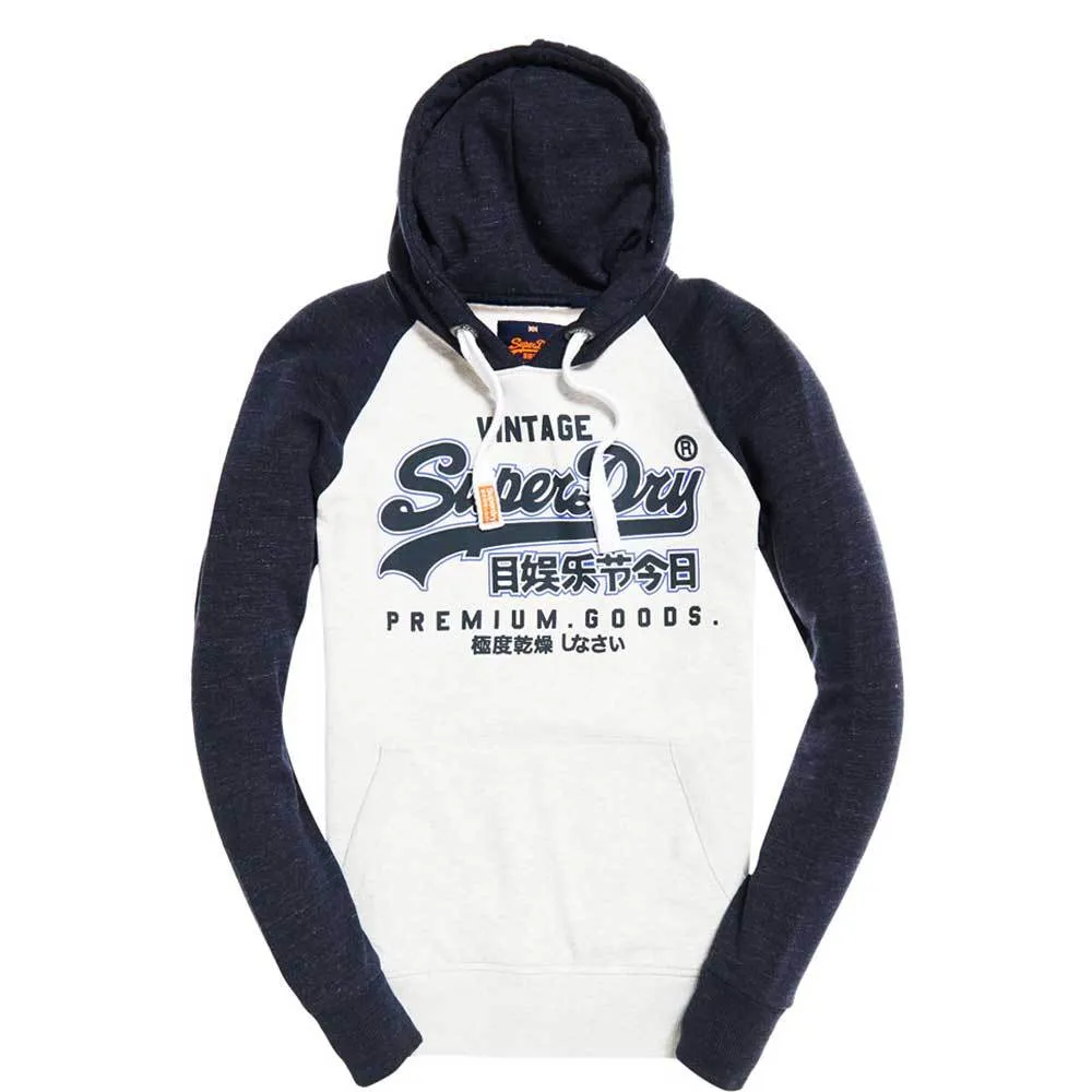 Superdry Mens Premium Goods Raglan Pullover Hoodie - Stadium Silver/Bass Blue