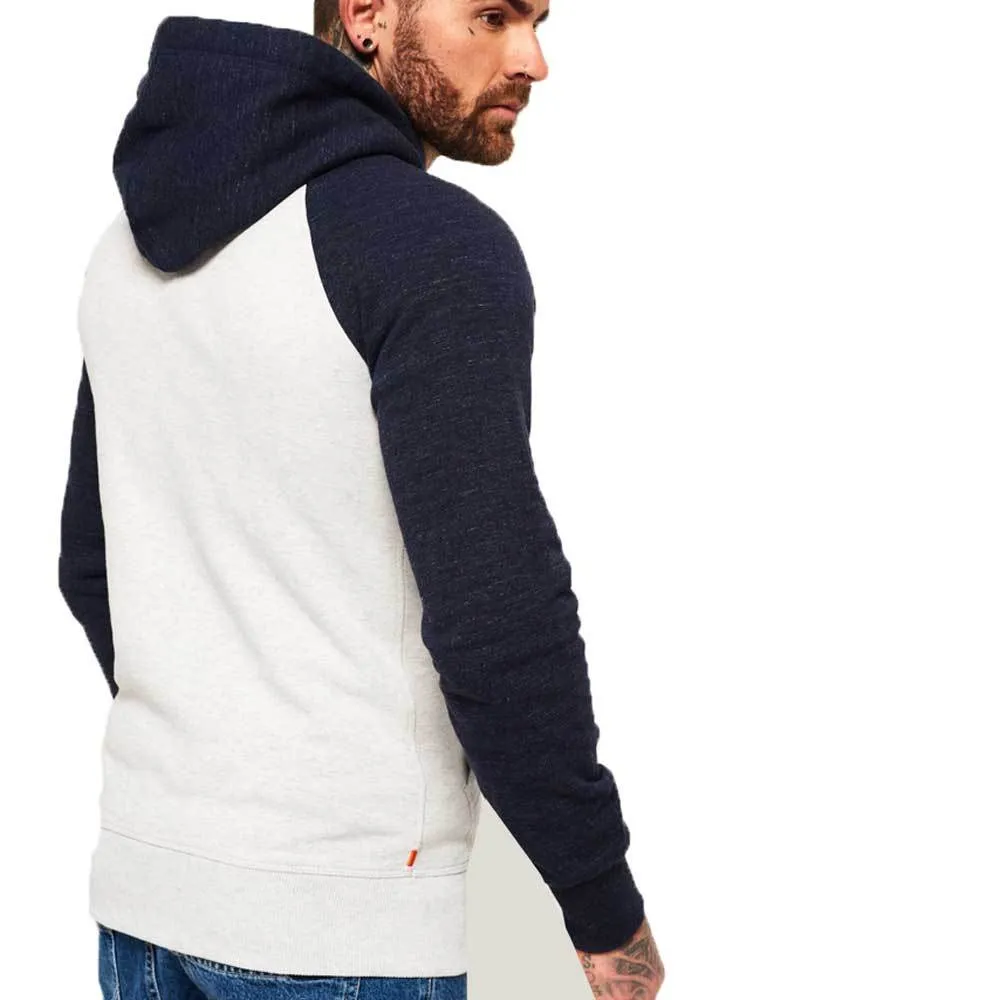 Superdry Mens Premium Goods Raglan Pullover Hoodie - Stadium Silver/Bass Blue