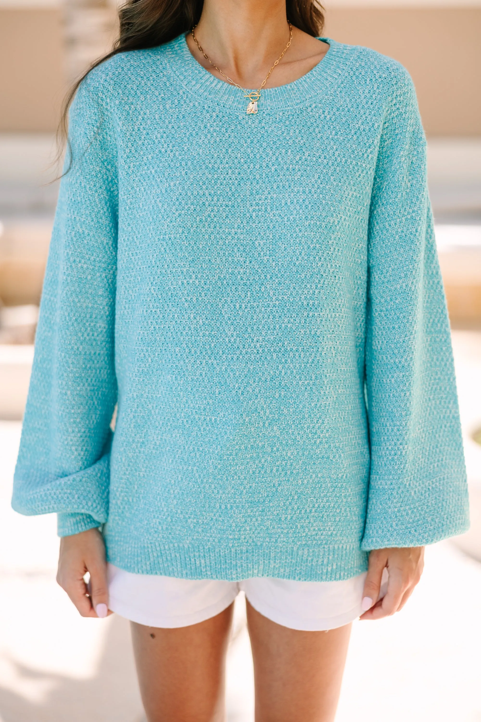 The Slouchy Turquoise Blue Bubble Sleeve Sweater