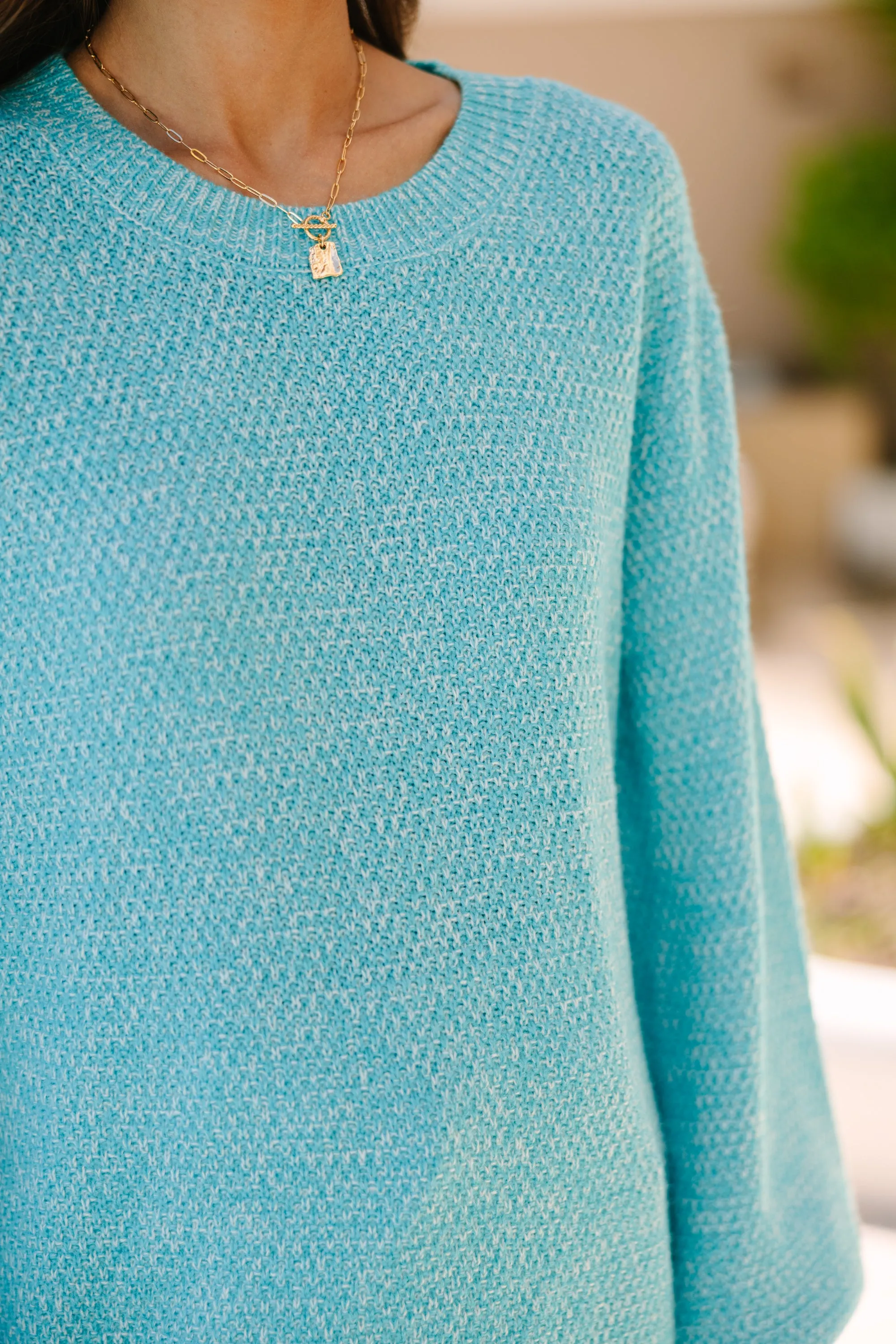 The Slouchy Turquoise Blue Bubble Sleeve Sweater