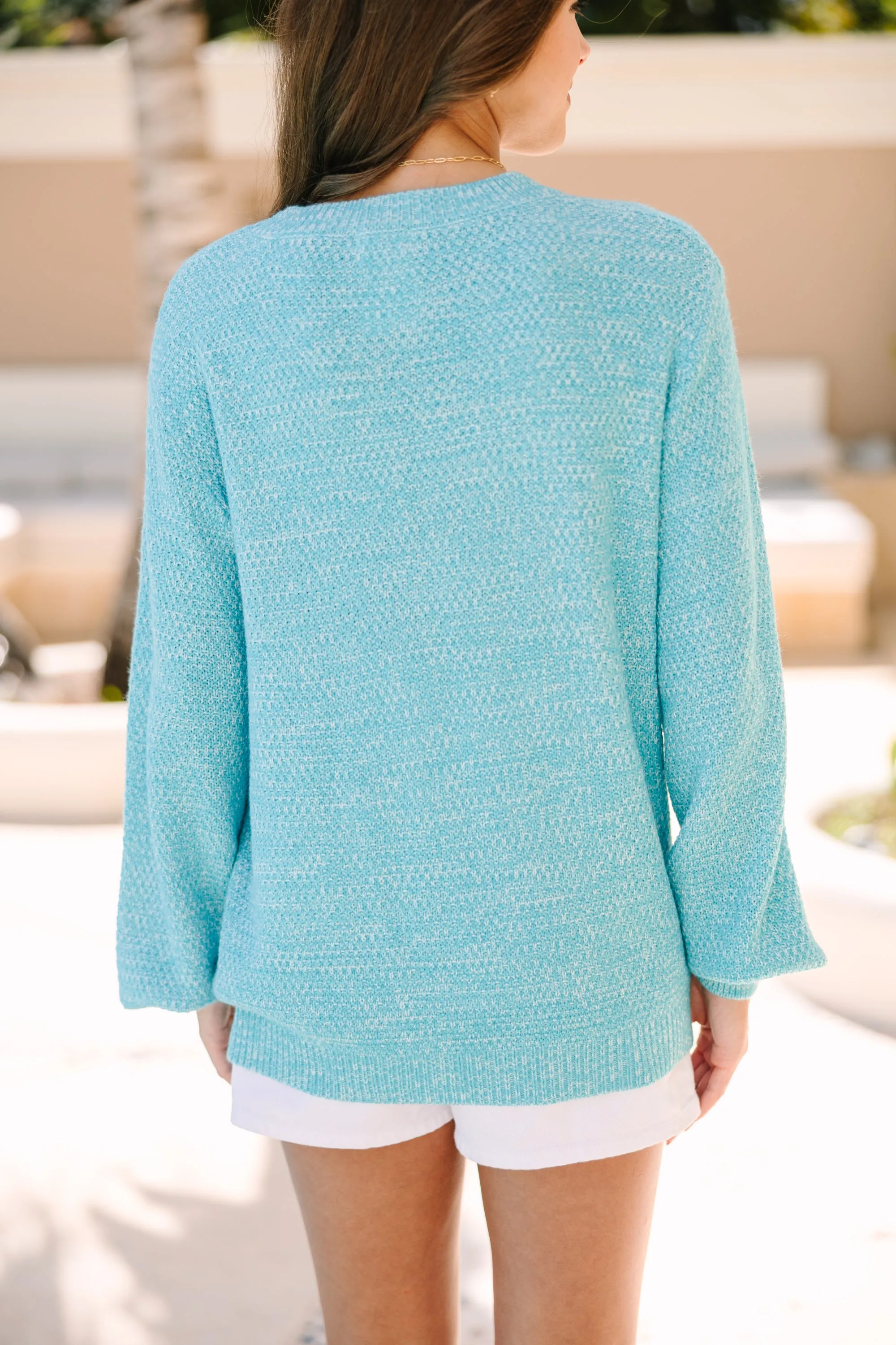 The Slouchy Turquoise Blue Bubble Sleeve Sweater