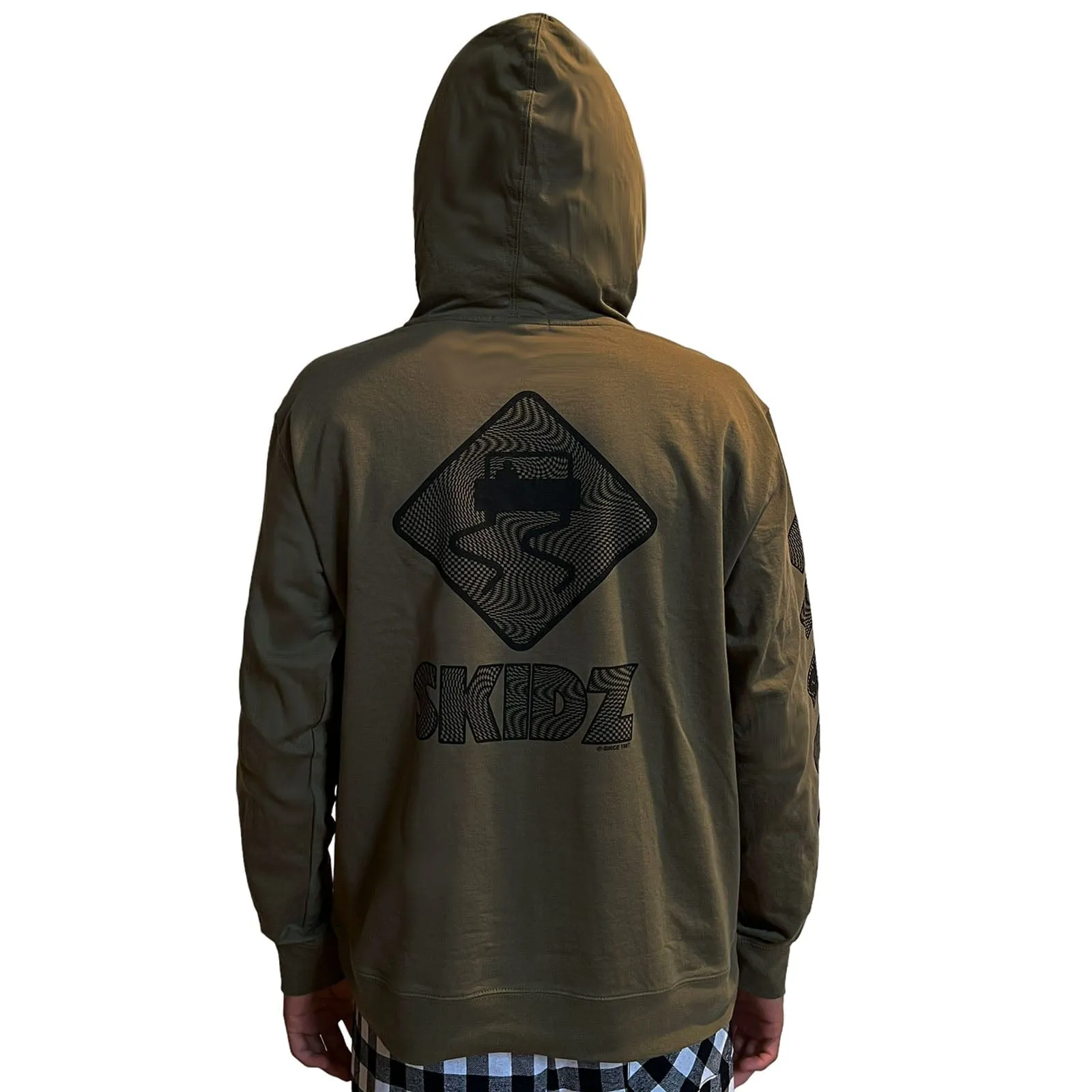 Trippy Check Pullover Hoodie - Military Green