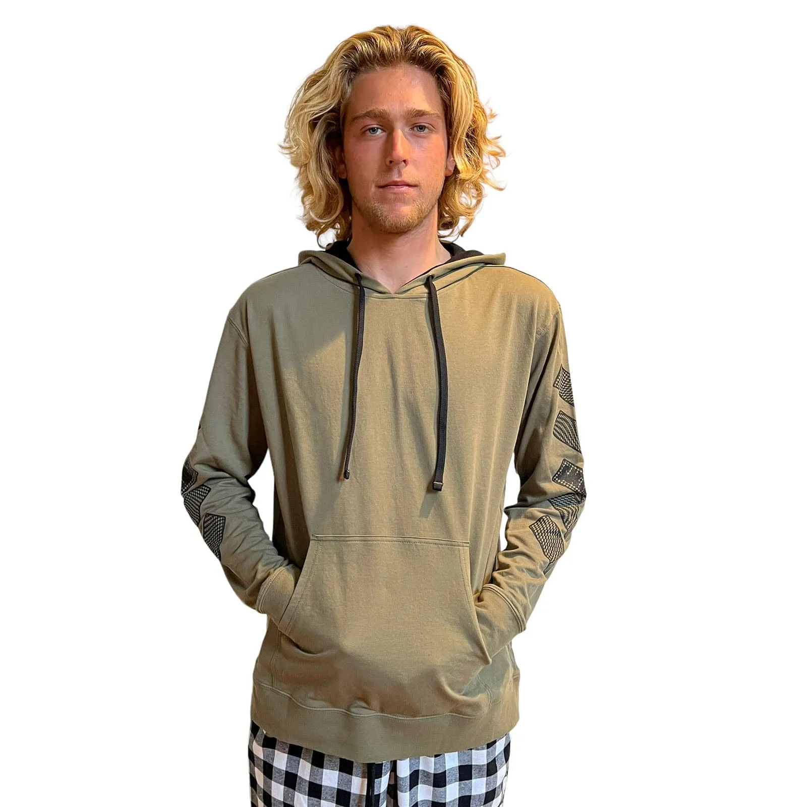 Trippy Check Pullover Hoodie - Military Green