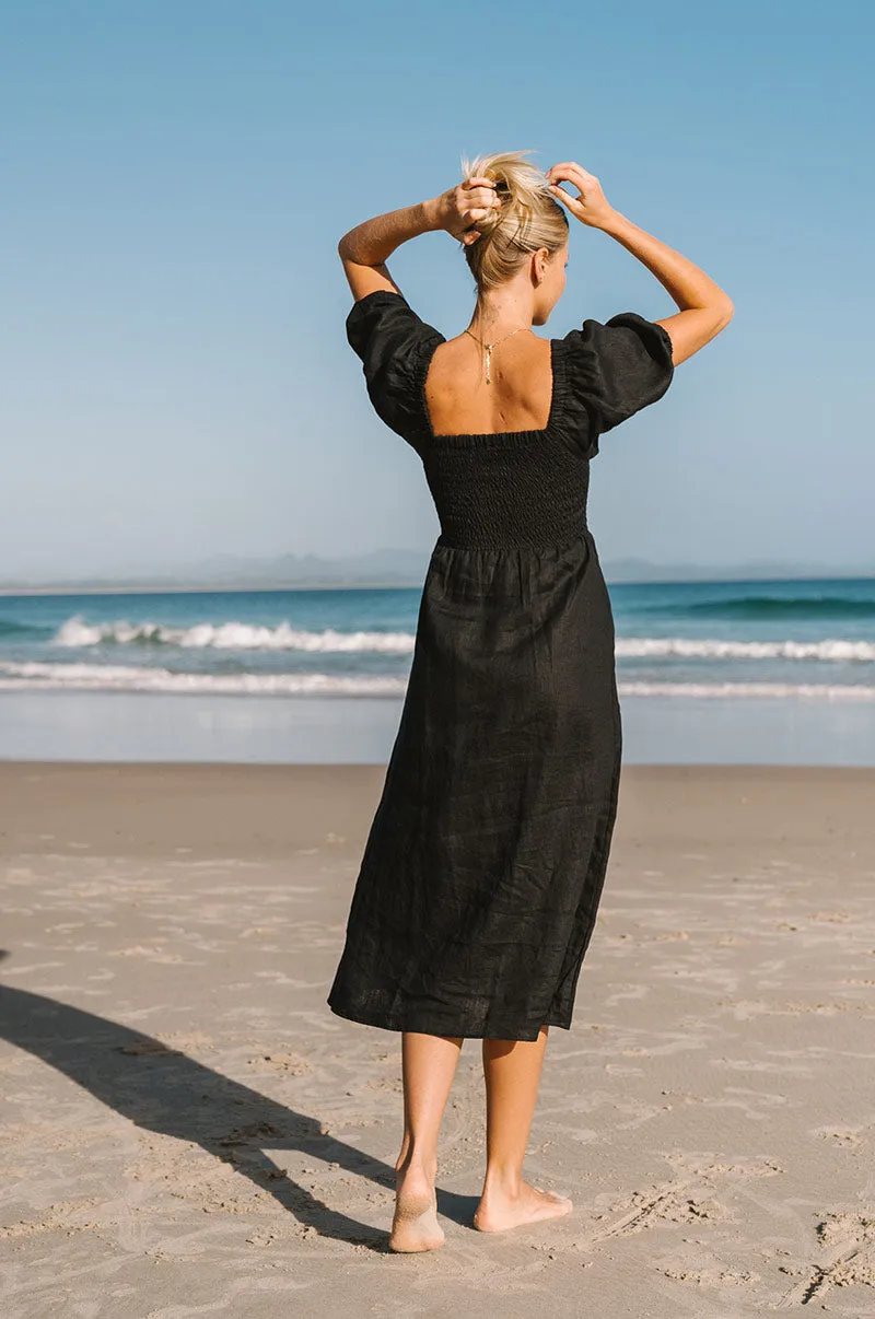 VOYAGE Midi Dress - black linen