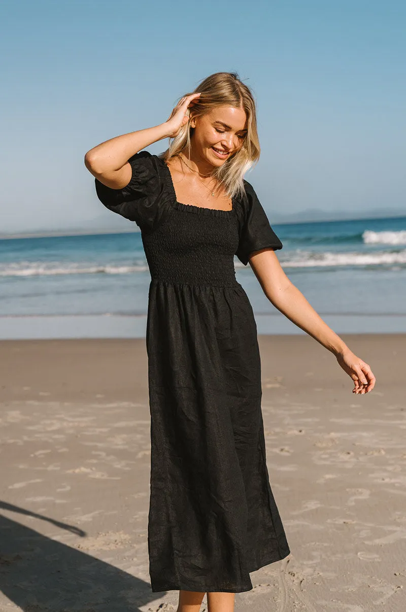 VOYAGE Midi Dress - black linen