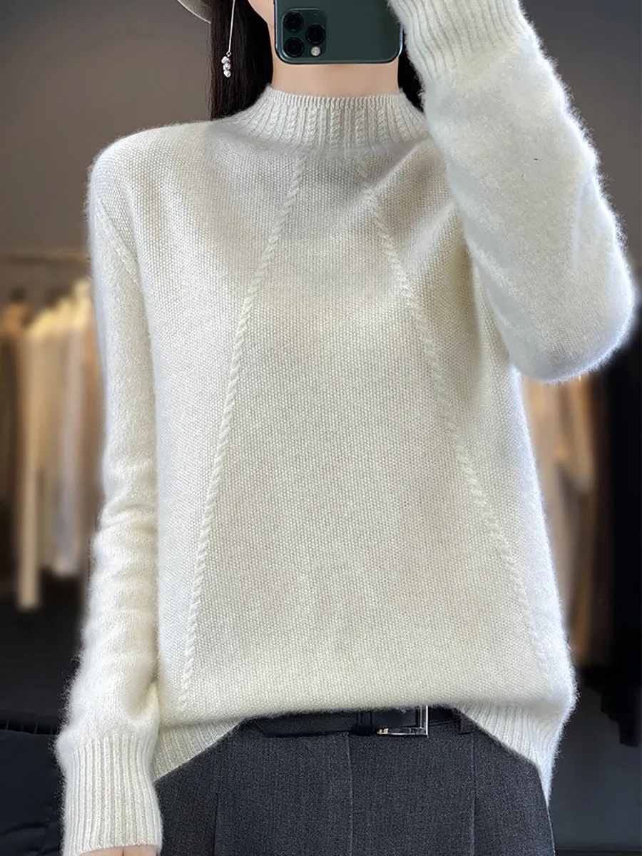 Women Winter Solid Warm Half-Turtleneck Wool Sweater